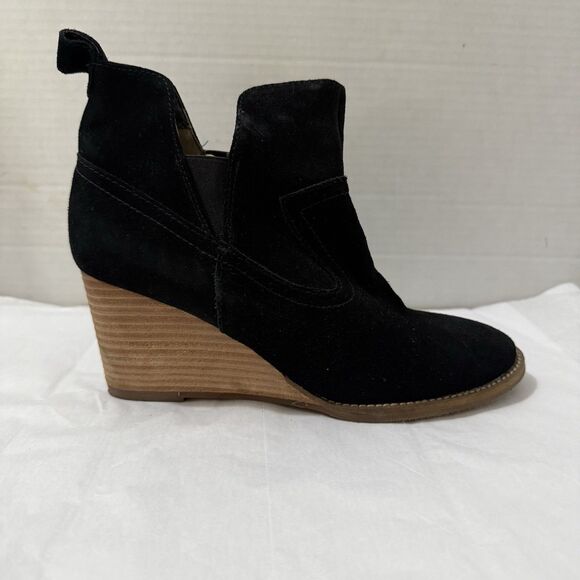 Blondo Waterproof Black Suede Leather Wedge Booties Ankle Boots 7.5 Boho Office - Picture 3 of 11